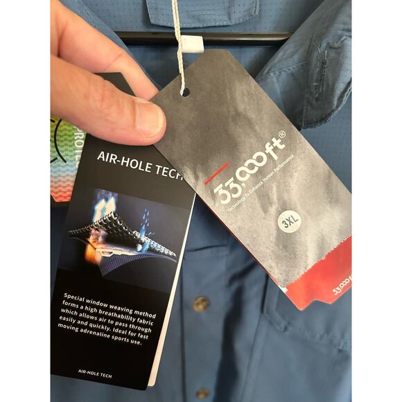 33,000 ft Shirt Mens Blue ButtonUp Lightweight Quick Dry UV Protection XXL NWT - Picture 3 of 5